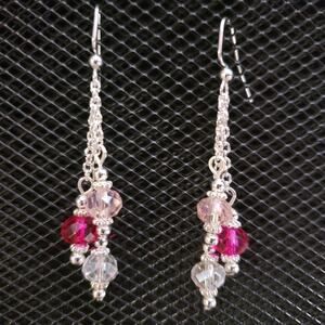 Fuchsia, pink and clear iridescent crystal rondelle earrings